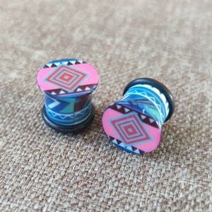 3/$30✨ 10mm (00g) Pink and Blue Tribal Print Plugs